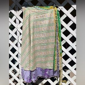 Sari Silk Reversible Wrap Skirt XL Goddess Ankle Length